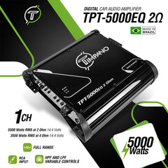 Timpano Audio TPT-5000EQ 2 Ohm 5000 Watts Car Audio Amplifier Fullrange 1 Channel Compact 12 volts Monoblock Fullrange Class D Car Amp