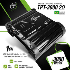 Timpano Audio TPT-3000 2 Ohm 3000 Watts Car Audio Amplifier Full Range 1 Channel Compact 12 volts Monoblock Fullrange Class D Car Amp
