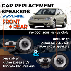 Car Speaker Replacement fits 2001-2005 for Honda Civic Coupe, Sedan