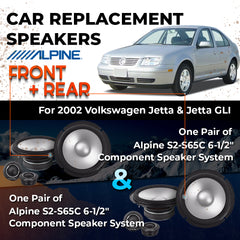 Car Speaker Replacement fits 2002 for Volkswagen Jetta, Jetta GLI w/ DDIN radio