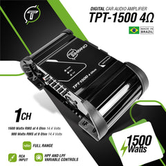 Timpano Audio TPT-1500 4 Ohm 1500 Watts Car Audio Amplifier Fullrange 1 Channel Compact 12 volts Monoblock Fullrange Class D Car Amp