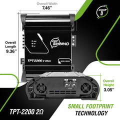 Timpano Audio TPT-2200 2 Ohm 2200 Watts Car Audio Amplifier Fullrange 1 Channel Compact 12 volts Monoblock Fullrange Class D Car Amp