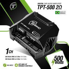Timpano Audio TPT500 2 Ohms Compact 1 Channel Car Audio Amplifier 1x 500 Watts at 2 Ohm Mini Stereo 12 volts Fullrange Class D Amp