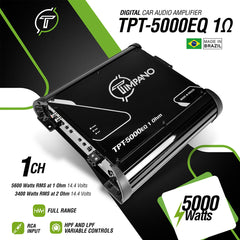 Timpano Audio TPT-5000EQ 1 Ohm 5000 Watts Car Audio Amplifier Fullrange 1 Channel Compact 12 volts Monoblock Fullrange Class D Car Amp