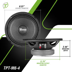 Timpano Audio TPT-M6-4 Midrange 6.5" Shallow Car Speaker 400 Watts Max Peak Power ( PAIR ) 4 Ohm OEM Replacement