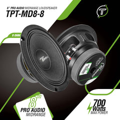 Timpano Audio TPT-MD8-8 PRO 8" Midrange 700 Watts PRO Audio Loudspeaker 8 Ohm Car Audio Premium Sound System Speaker