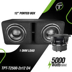 Timpano Audio TPT-T2500-2x12 D4 Dual 12" Car Audio Subwoofer Box 5000 Watts 1 Ohm TPT-T2500-212 Loaded Ported Enclosure