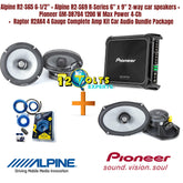 Alpine R2-S65 6-1/2" + Alpine R2-S69 R-Series 6" x 9" 2-way car speakers + Pioneer GM-D8704 1200 W Max Power 4-Ch + Raptor R2AK4 4 Gauge Complete Amp Kit Car Audio Bundle Package