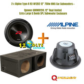 2 x Alpine Type-R R2-W12D2 12" 750w RMS Car Subwoofers + Qpower QBOMB12VL 2" Dual Vented Extra Large Q Bomb SPL Subwoofer Enclosure