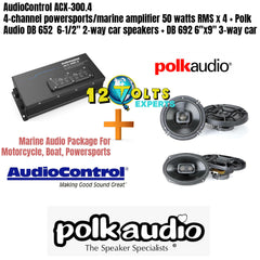AudioControl ACX-300.4 4-channel powersports/marine amplifier 50 watts RMS x 4 + Polk Audio DB 652 6-1/2" 2-way car speakers + DB 692 6"x9" 3-way car speakers