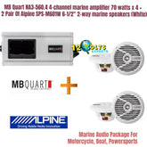 MB Quart NA3-560.4 4-channel marine amplifier 70 watts x 4 + 2 Pair Of Alpine SPS-M601W 6-1/2" 2-way marine speakers (White)
