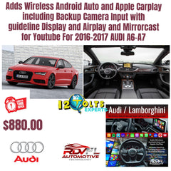 Adds Wireless Android Auto and Apple Carplay including Backup Camera Input with guideline Display and Airplay and Mirror cast for YouTube for 2016-2017 AUDI A7-A6