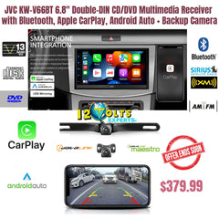 JVC KW-V66BT 6.8" Double-DIN CD/DVD Multimedia Receiver with Bluetooth, Apple CarPlay, Android Auto + Backup Camera