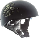 TORC Flat Black Born to Ride T5515BTR26 Motorcycle Half Helmet Graphic ,Drop-Down Sun Visor, XX-L