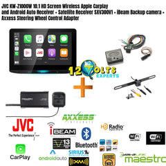 JVC KW-Z1000W 10.1 HD Screen Wireless Apple Carplay and Android Auto Receiver + Satellite Receiver SXV300V1 + iBeam Backup camera + Axxess Steering Wheel Control Adapter