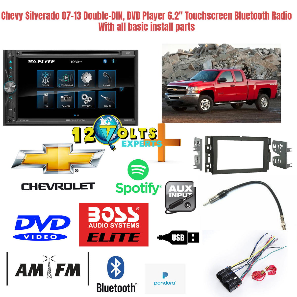 Touchscreen Bluetooth DVD Player For 2007-13 Chevy Silverado With Install Parts