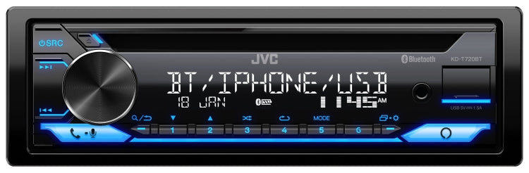 JVC KD-T720BT 1-DIN CD Receiver with Bluetooth(R) Wireless Technology and USB/AUX Input