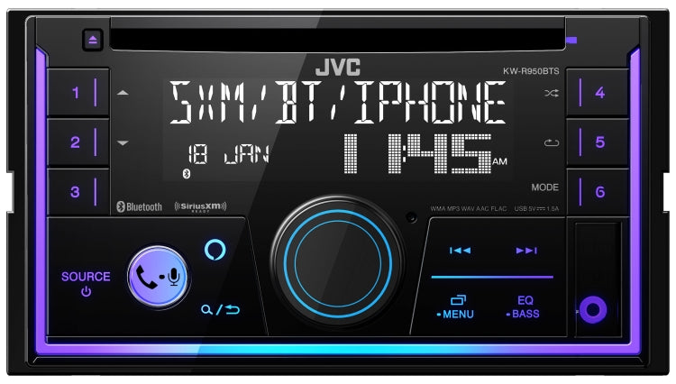 JVC KW-R950BTS 2-DIN CD Receiver featuring Bluetooth / USB / 13-Band EQ Variable-Color Illumination / JVC Remote App Compatibility