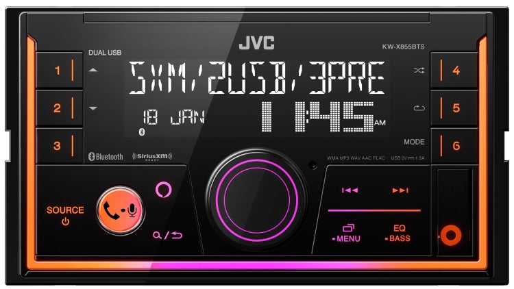 JVC KW-X855BTS 2-DIN Digital Media Receiver Featuring Bluetooth Front & Rear Dual USB / SiriusXM / Amazon Alexa / 13-Band EQ