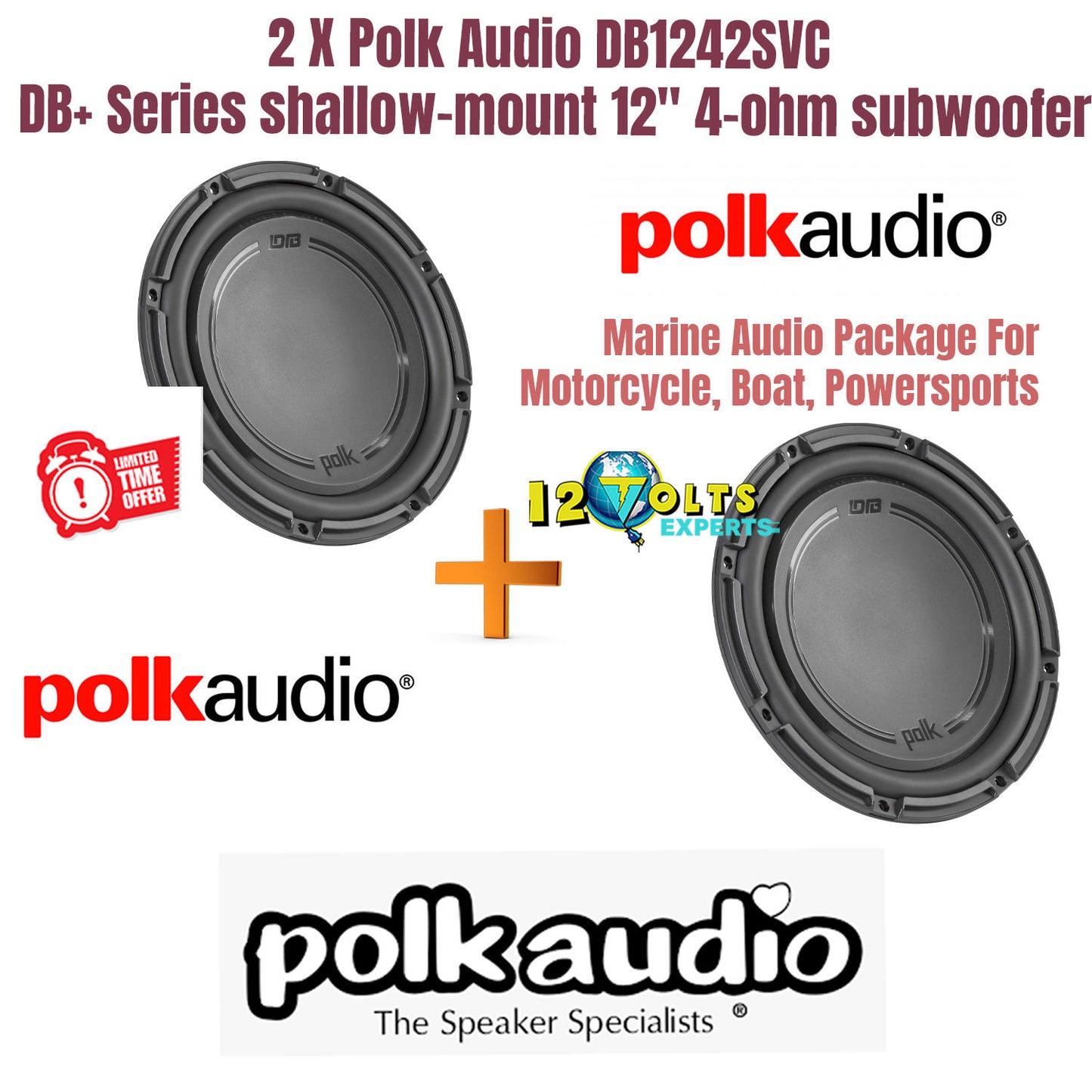 2 X Polk Audio DB1242SVC DB+ Series shallow-mount 12" 4-ohm subwoofer