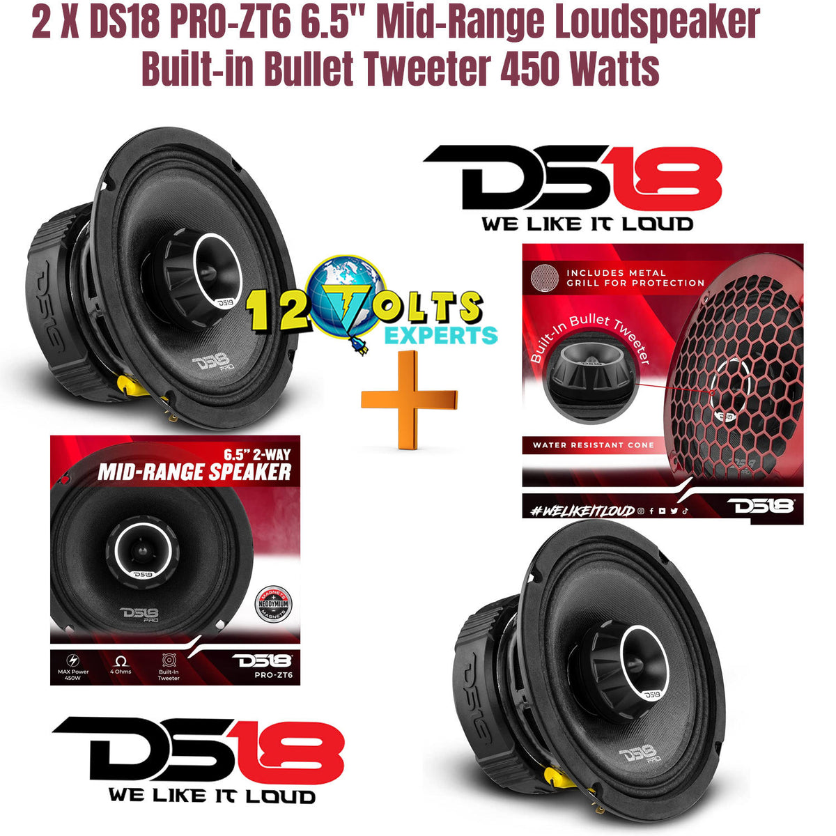 2 X DS18 PRO-ZT6 6.5" Mid-Range Loudspeaker Built-in Bullet Tweeter 450 Watts