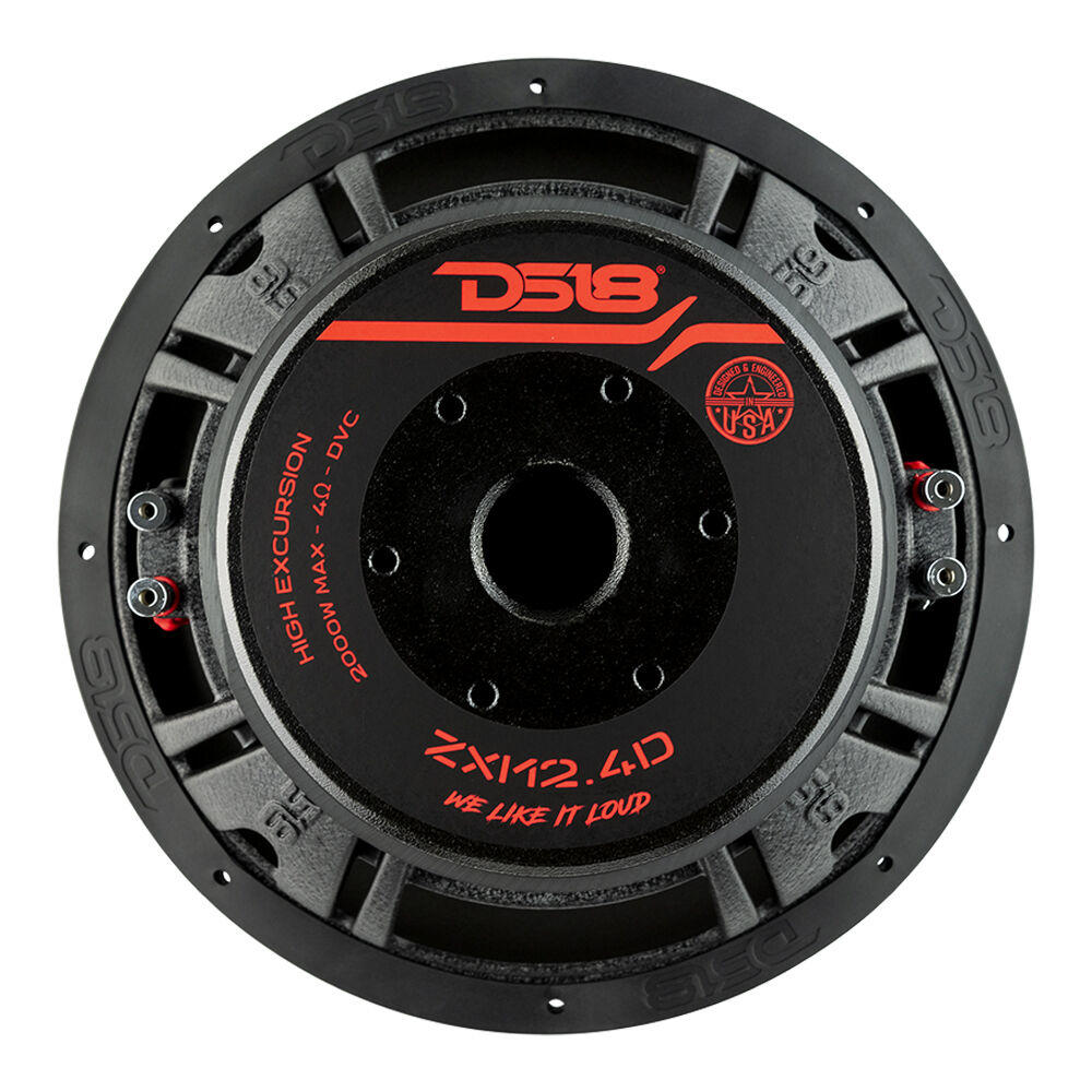 DS18 ZXI12.4D High Excursion 12" Car Subwoofer 2000 Watts 4-Ohm DVC, Quad Stacked Magnets