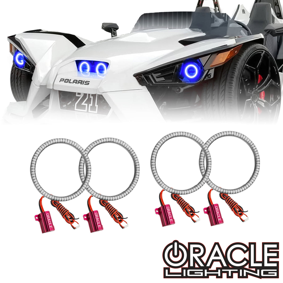 Oracle Lighting 3946-334 - 2015-2019 Polaris Slingshot Surface Mount LED Headlight Halo Kit - SMD ColorSHIFT - w/No Controller