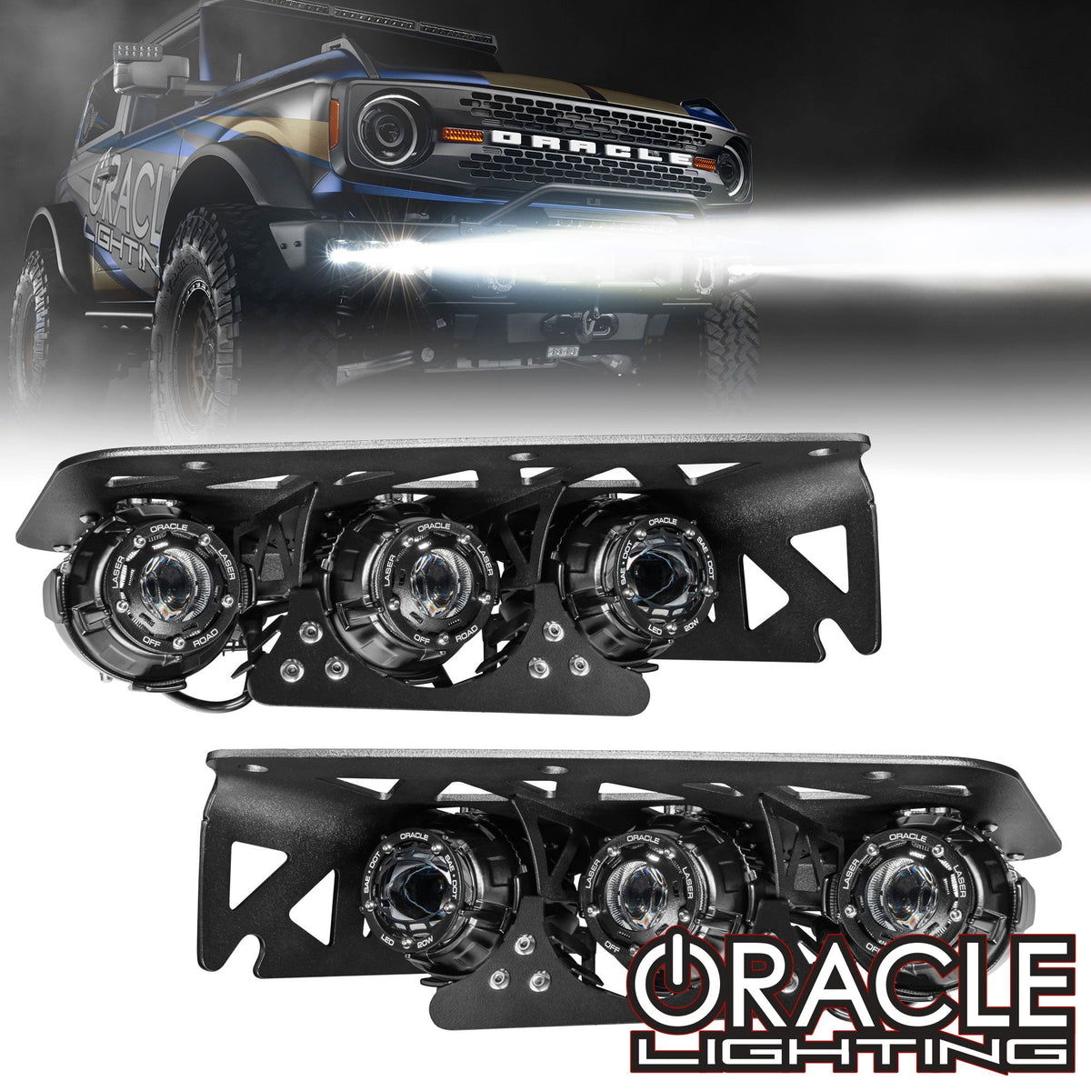 Oracle Lighting 5928-LZZ-001 - 2021-2024 Ford Bronco Off Road LASER Auxiliary Lights + LED Fog Light Kit for Steel Bumper -