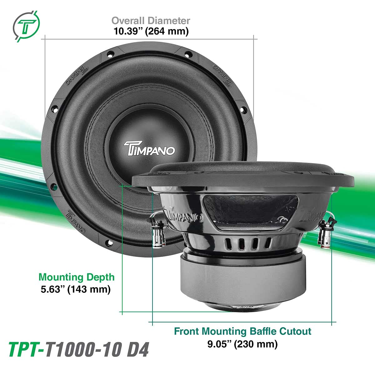 Timpano Audio TPT-T1000-10 D4 10" Car Audio Subwoofer 1000 Watts Dual 4 Ohm Deep Low Tones