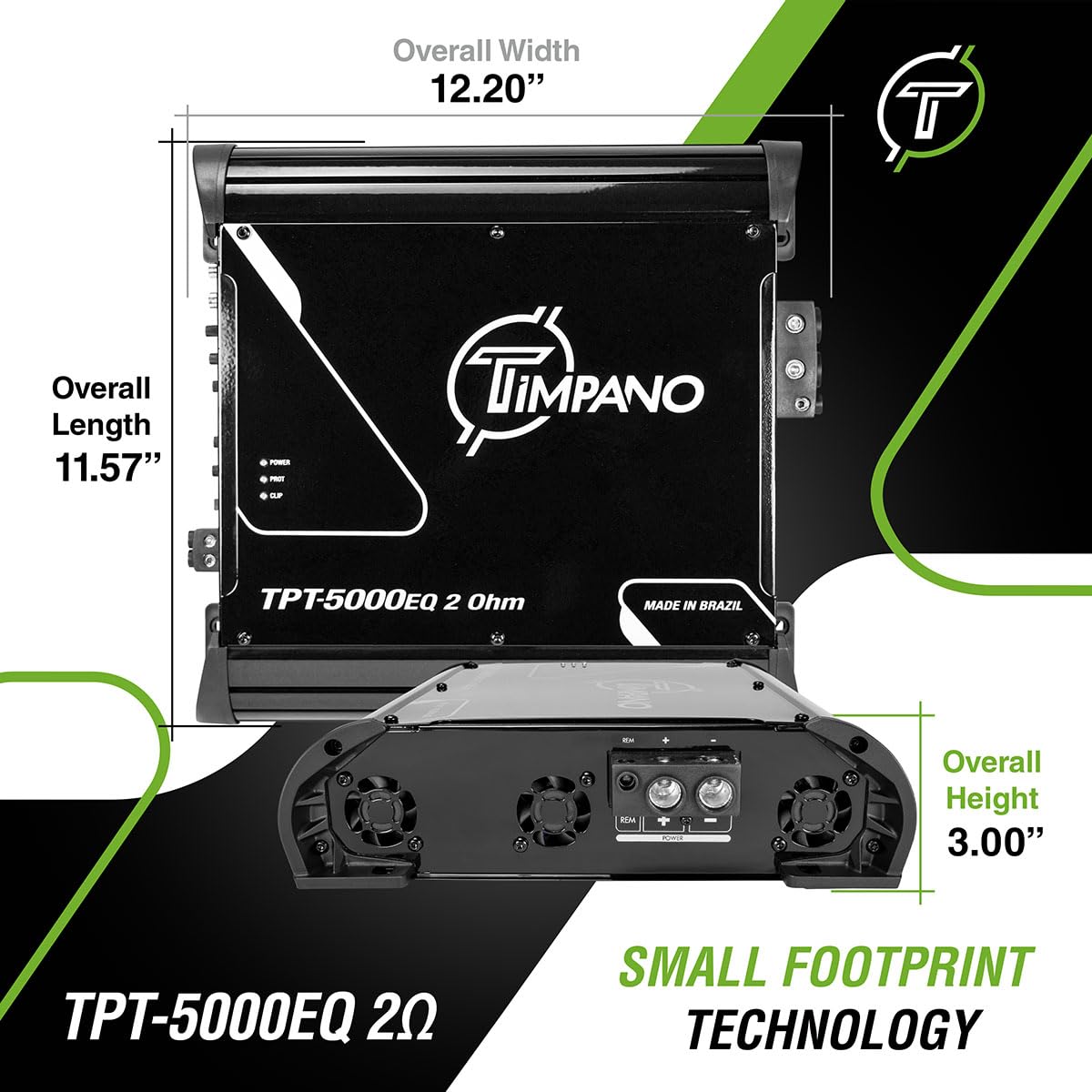 Timpano Audio TPT-5000EQ 2 Ohm 5000 Watts Car Audio Amplifier Fullrange  1 Channel Compact 12 volts Monoblock Fullrange Class D Car Amp