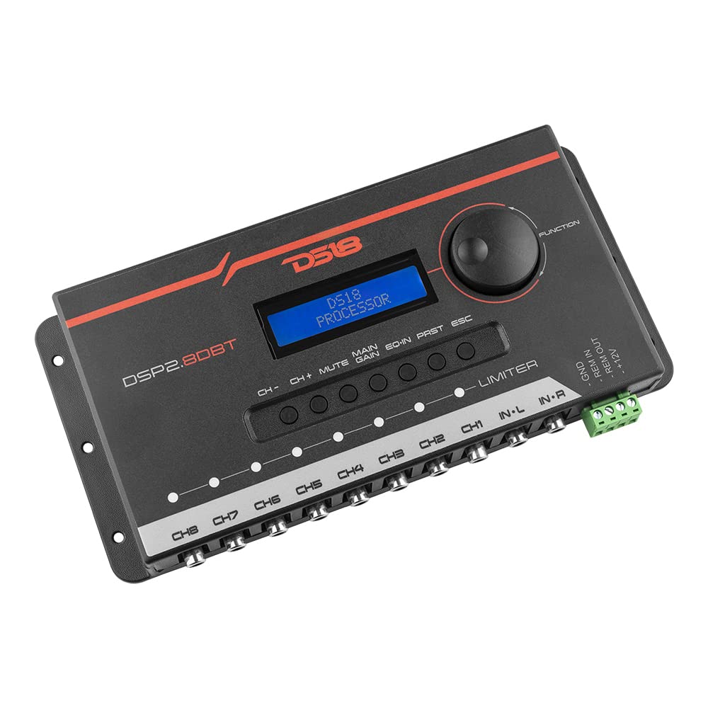 DS18 DSP2.8DBT 2-Channel in and 8-Channel Out Digital Sound Processor with Bluetooth and LCD Screen. Didactic and Intuitive Interface Through The App.