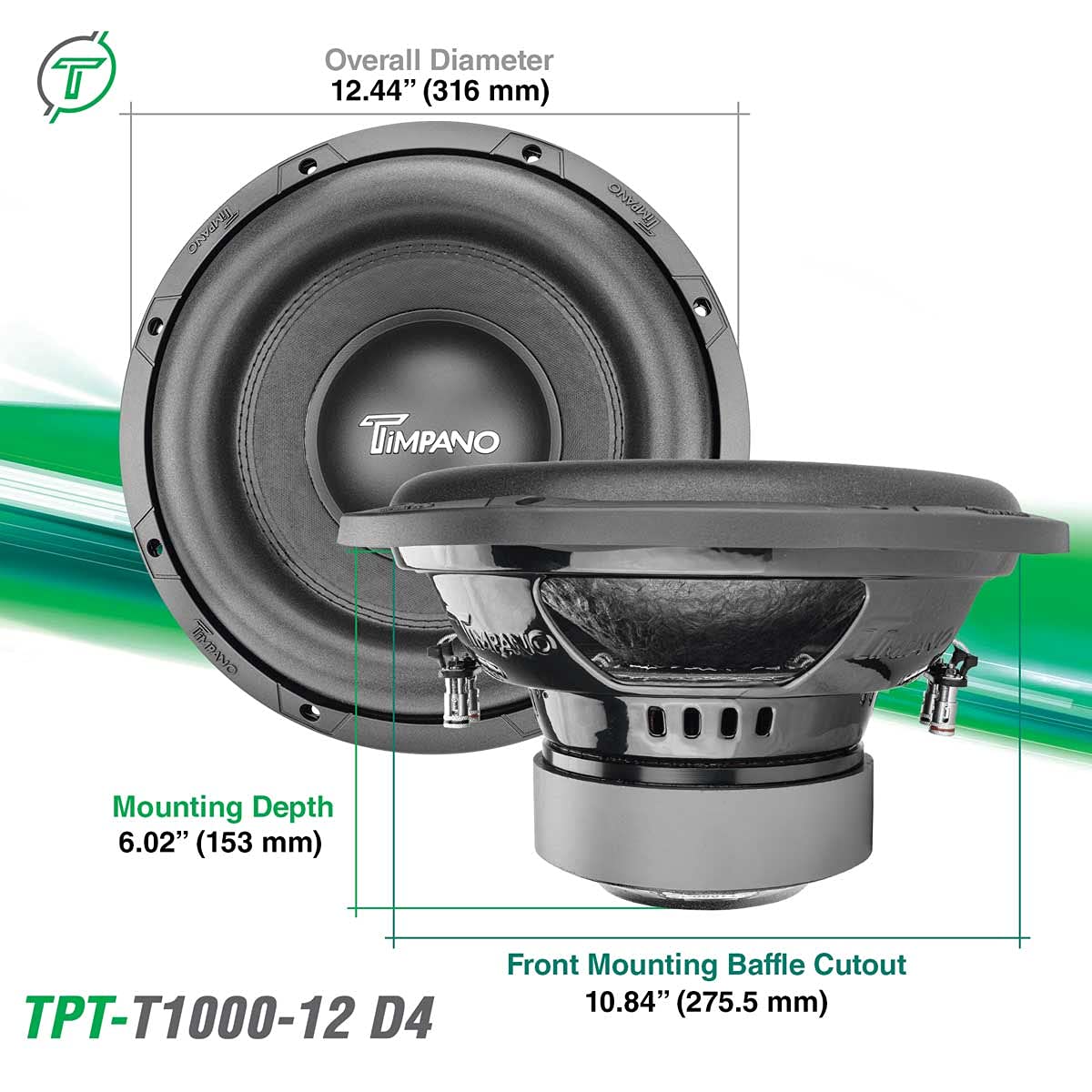 Timpano Audio TPT-T1000-12 D4 12" Car Audio Subwoofer 1200 Watts Dual 4 Ohm Deep Low Tones