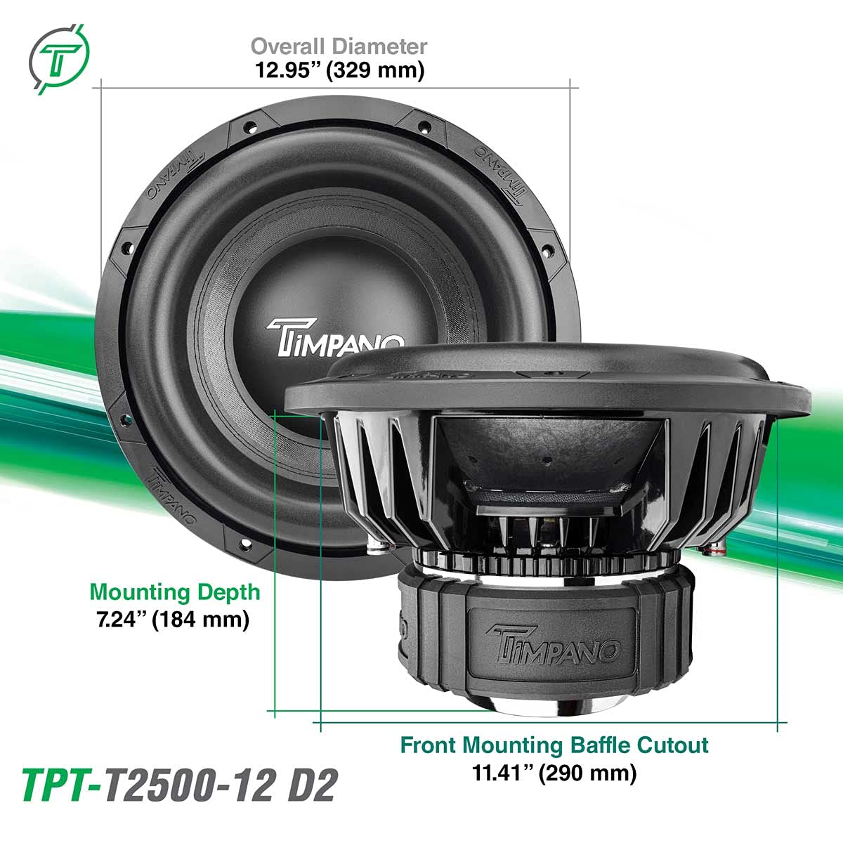 Timpano Audio TPT-T2500-12 D2 12" Car Audio Subwoofer 2500 Watts Dual 2 Ohm High Performance