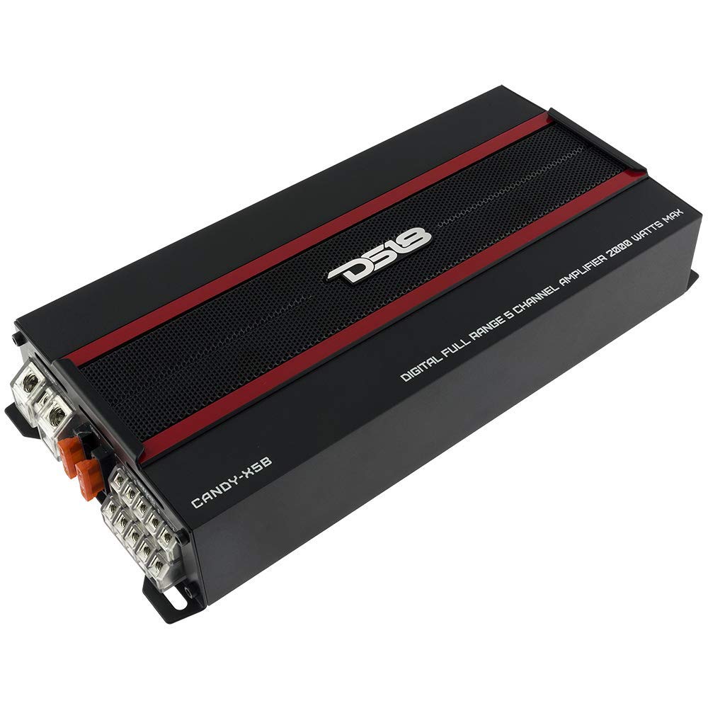 DS18 CANDY-X5B Amplifier in Black - Class D, 5 Channels, 2000 Watts Max, Digital, 1/2/4 Ohm, with Remote Subwoofer Level Controller - Compact Amplifier for Speakers in Car Audio System