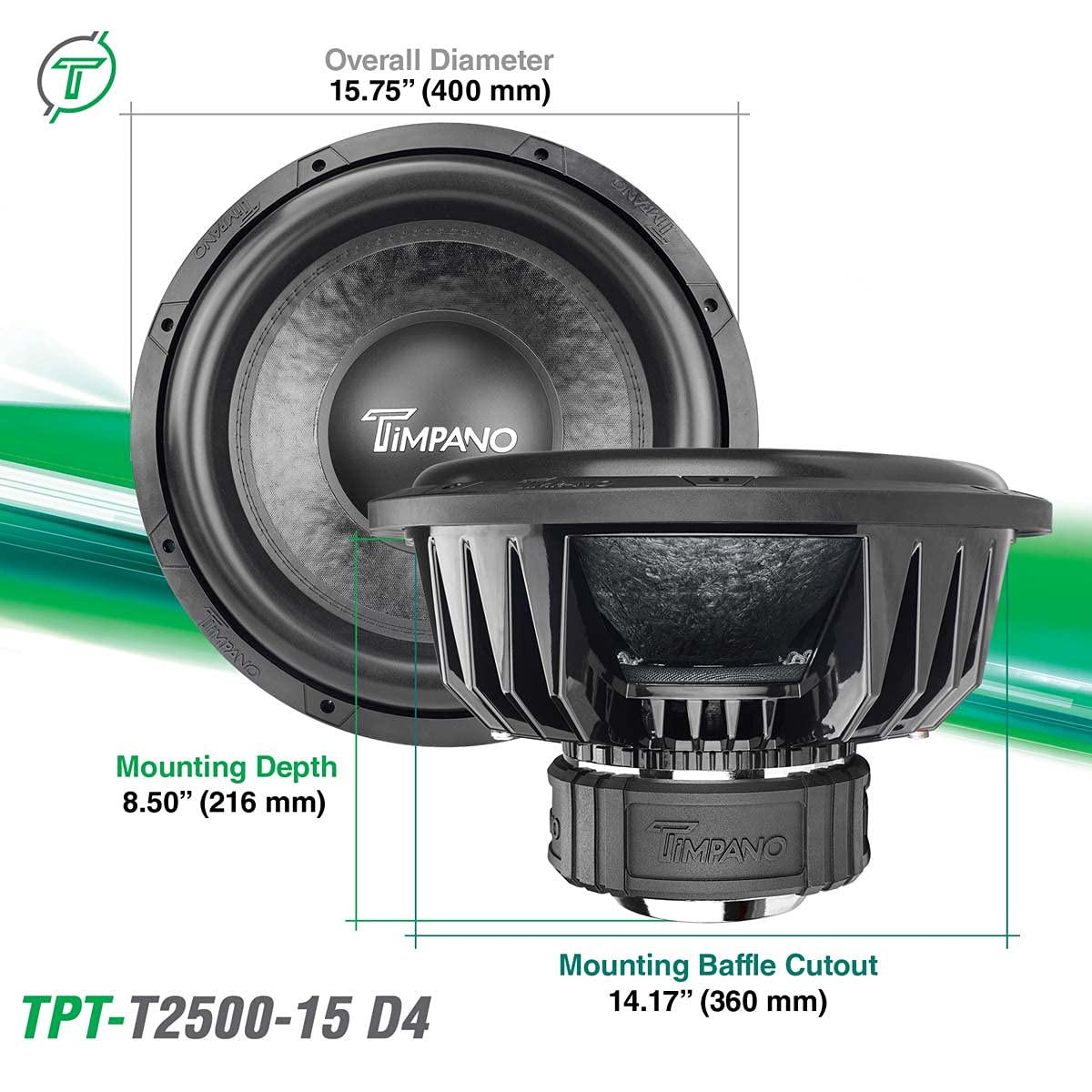 Timpano Audio TPT-T2500-15 D4 15" Car Audio Subwoofer 2500 Watts Dual 4 Ohm High Performance
