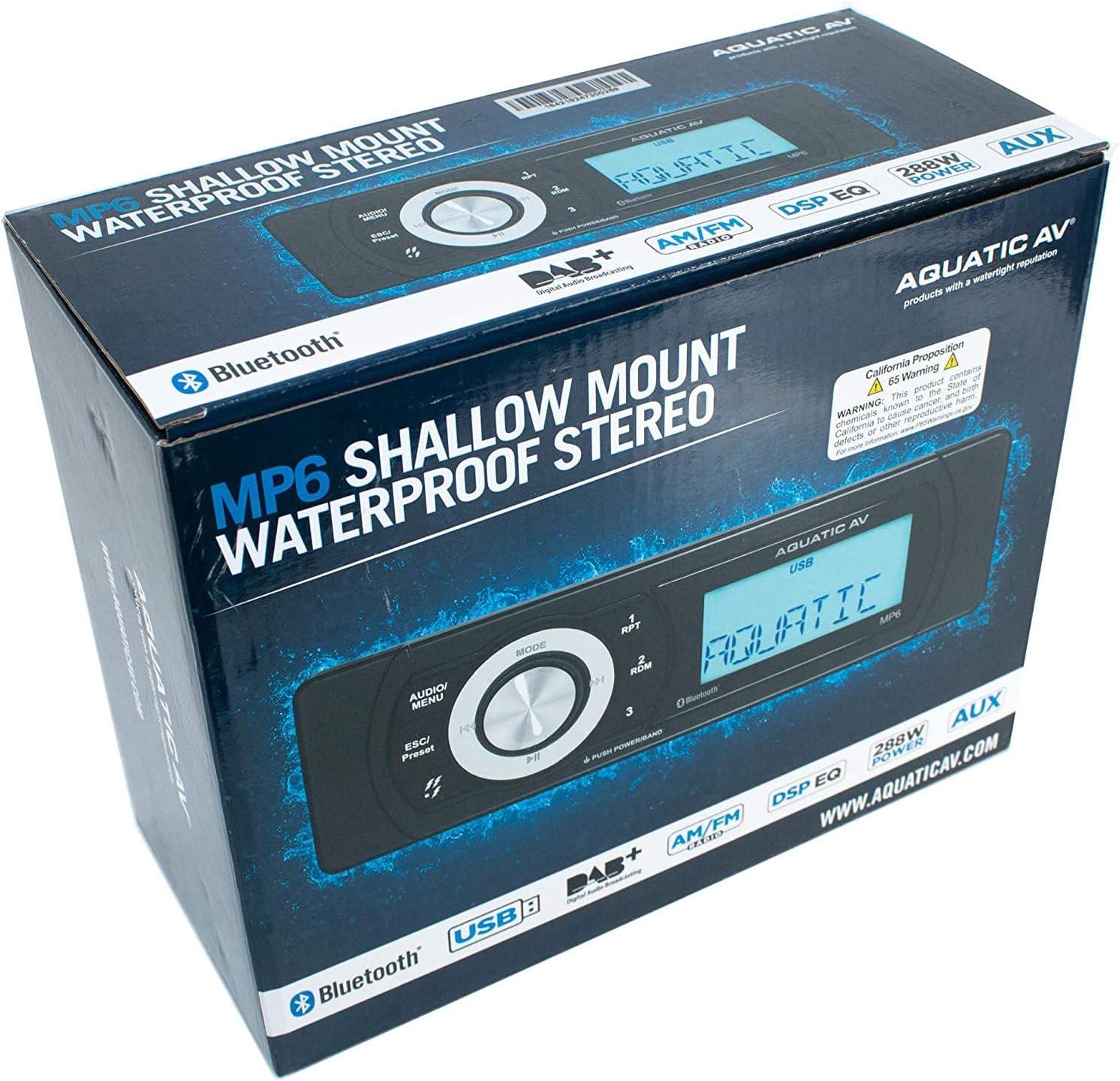 Aquatic AV MP6 Shallow Mount Bluetooth & USB Waterproof Marine Stereo