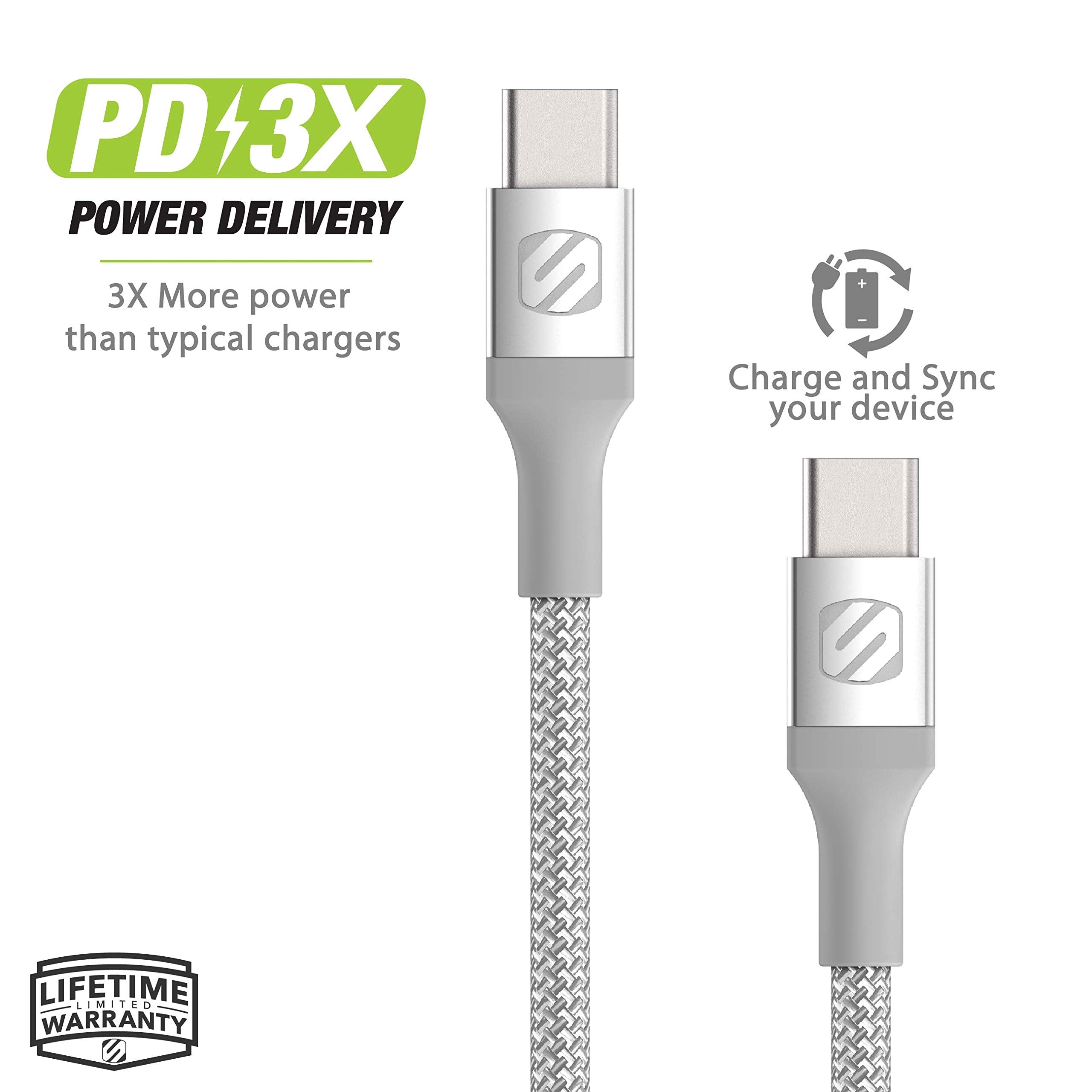 SCOSCHE CCB4SR-SP STRIKELINE PREMIUM USB-C TO USB-C CHARGE & SYNC BRAIDED 4' CABLE