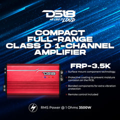 DS18 FRP-3.5K/RD 1-Channel Amplifier 3,500 Watts RMS @ 1-Ohm, Compact Full-Range Class D, High Efficiency, Monoblock Amplifier Great for Bass, Mids, or Highs, Certified Dyno Results, Red