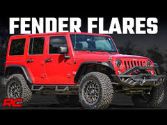 Rough Country 99037 High Clearance LED Flat Fender Flare Kit UV Treated | Jeep Wrangler JK (07-18)