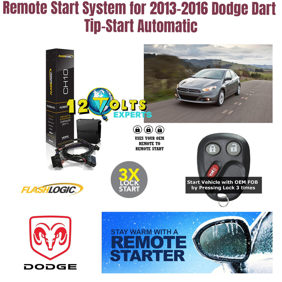 Remote Start System for 2013-2016 Dodge Dart Tip-Start Automatic