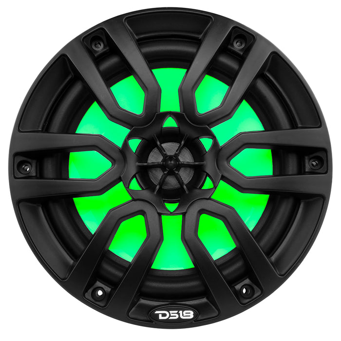 DS18 NXL-8/BK NXL 8" 2-Way Coaxial Marine Speaker With LED RGB Lights 125 Watts Rms 4-Ohm -Black