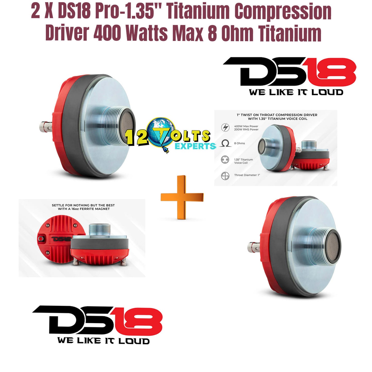 2 X DS18 Pro-1.35" Titanium Compression Driver 400 Watts Max 8 Ohm Titanium