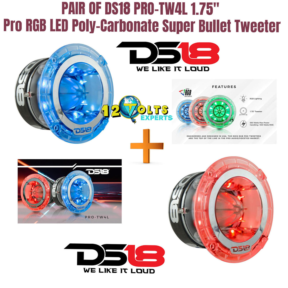 PAIR OF DS18 PRO-TW4L 1.75" Pro RGB LED Poly-Carbonate Super Bullet Tweeter