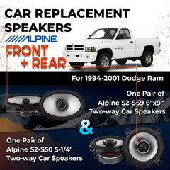 Car Speaker Replacement fits 1994-2001 for Dodge Ram