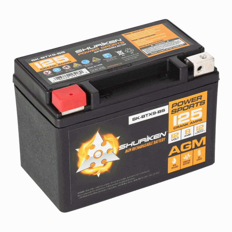 Shuriken SK-BTX9-BS 125 Crank AMPS / 8AMP Hours AGM Battery