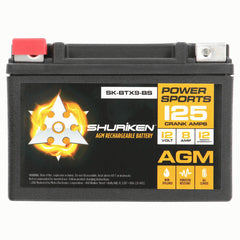 Shuriken SK-BTX9-BS 125 Crank AMPS / 8AMP Hours AGM Battery