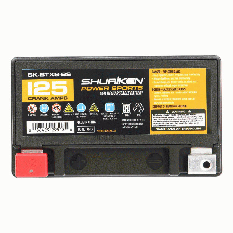 Shuriken SK-BTX9-BS 125 Crank AMPS / 8AMP Hours AGM Battery