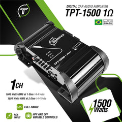 Timpano Audio TPT-1500 1 Ohm 1500 Watts Car Audio Amplifier Fullrange   1 Channel Compact 12 volts Monoblock Fullrange Class D Car Amp