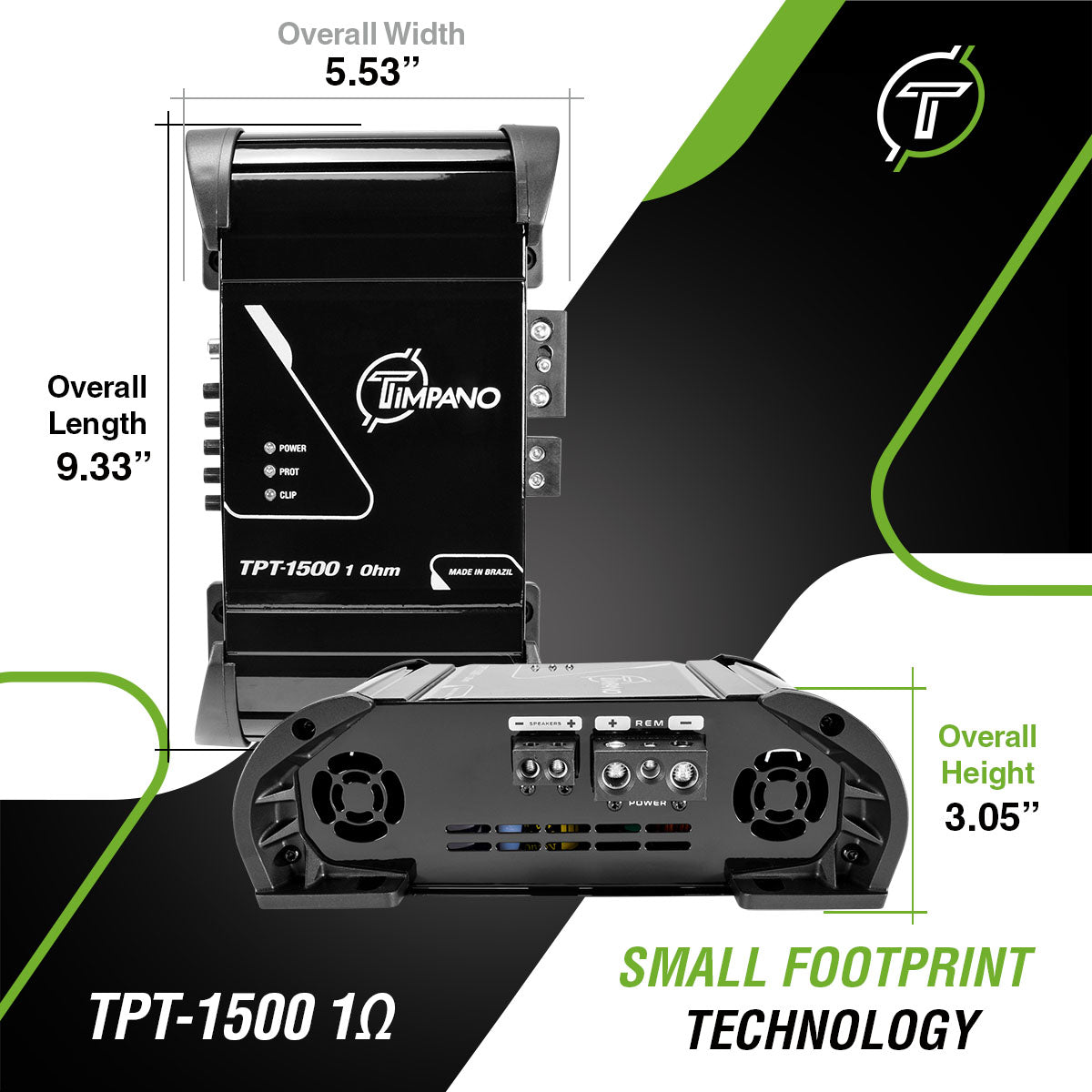 Timpano Audio KIT1xTPT-T2500-1x10D2+1xTPT-15001Ohm 10" Car Audio Subwoofer Box + Amplifier Bundle 1500 Watts 1 Ohm Loaded Ported Enclosure