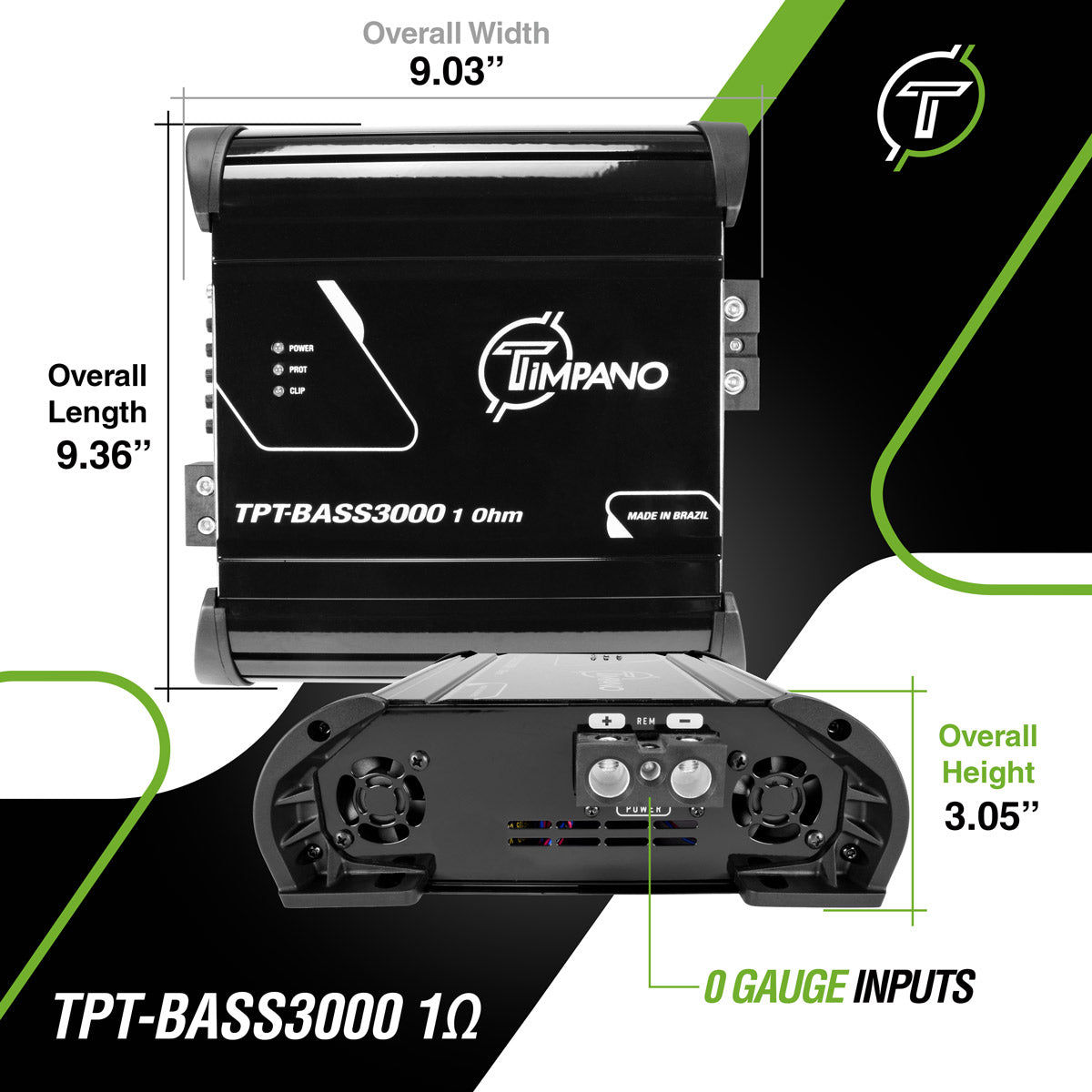 Timpano Audio TPT-BASS3000 1 Ohm 3000 Watts Car Audio Bass Amplifier  12 volts Monoblock Class D Car Amp